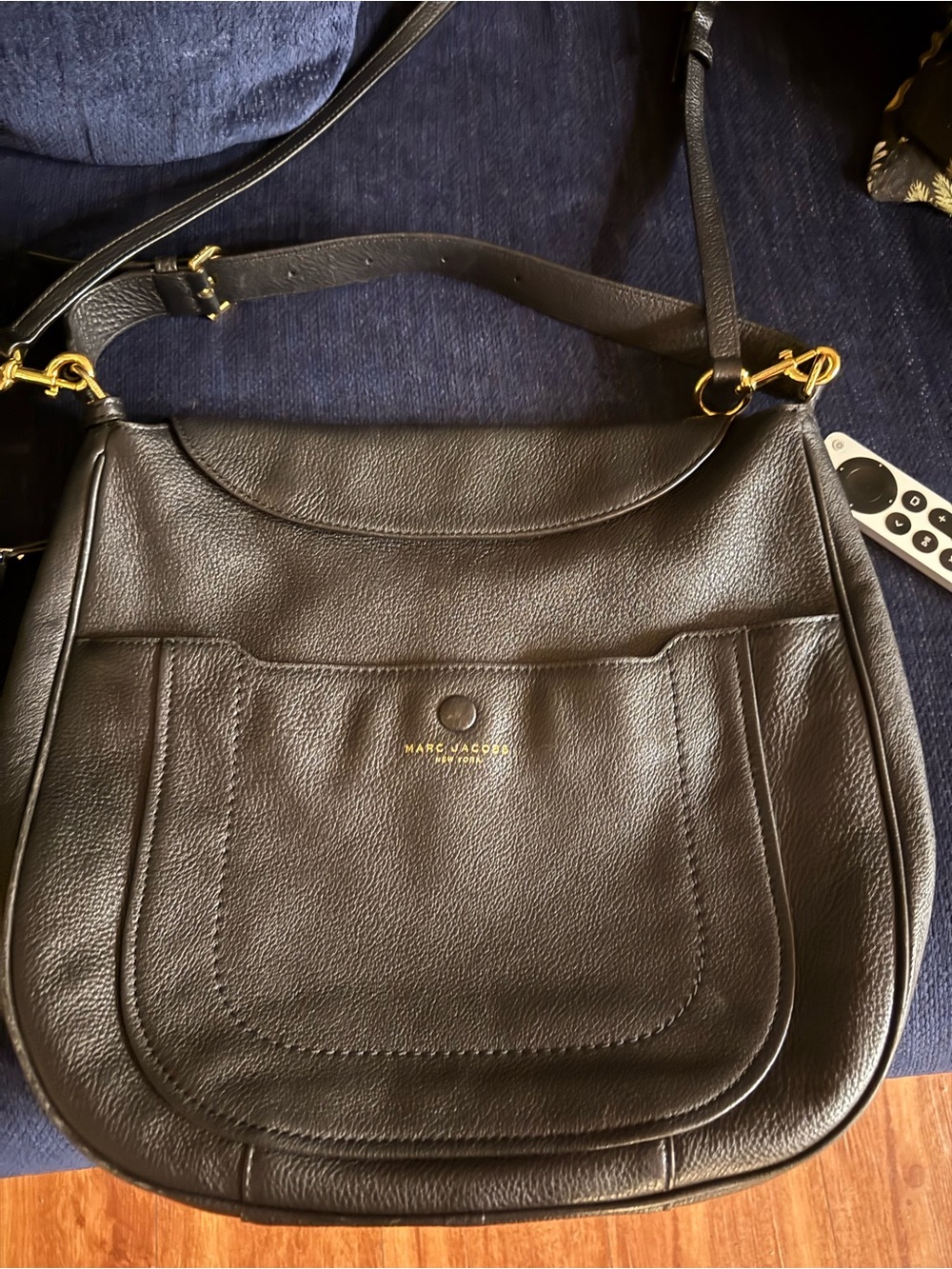 Marc Jacobs Empire Black Pebbled Leather Shoulder Bag with Gold Hardware
